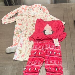 Christmas Pink and Cream Kids Pajama Bundle!! ( set of 3)